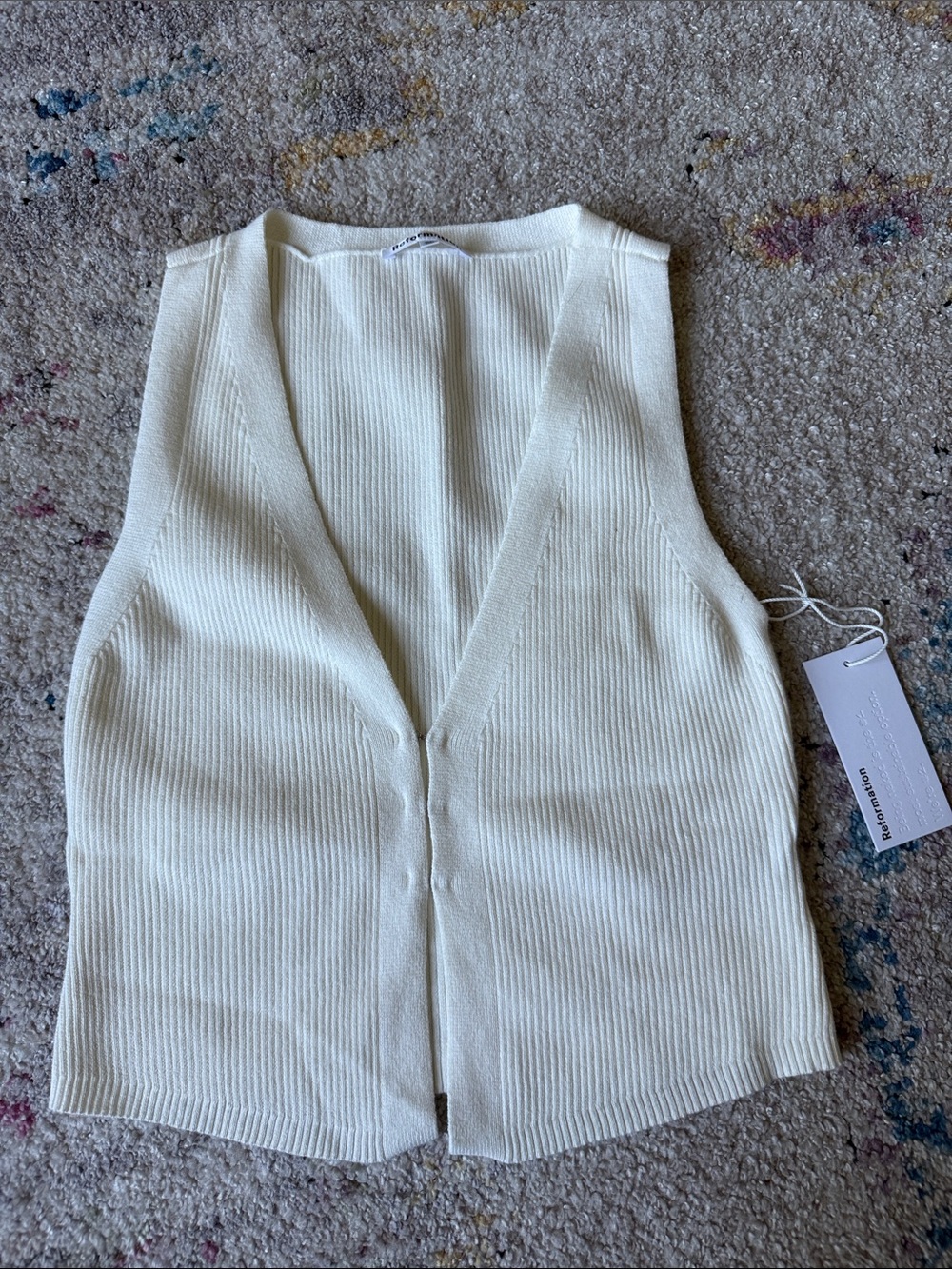 Reformation Cream Ribbed V-Neck Knit Vest